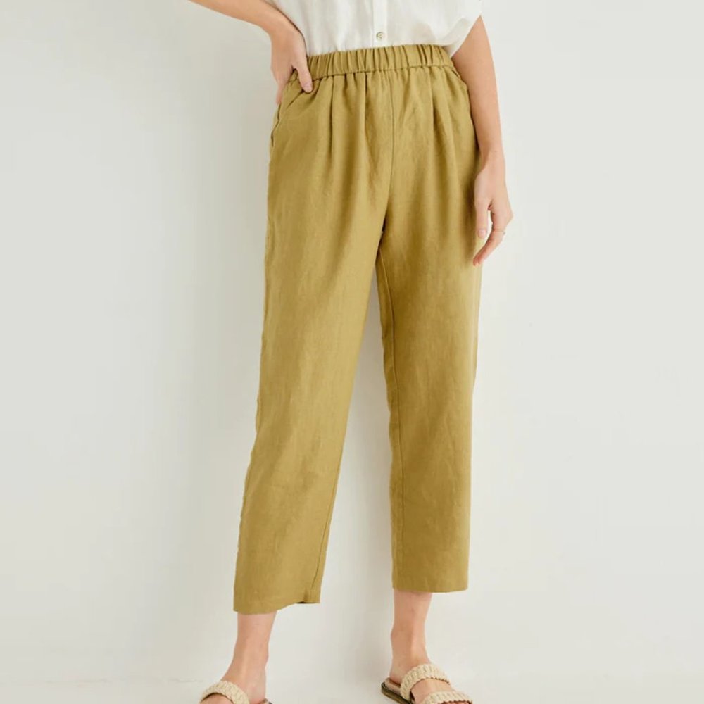 Bailey 100% Linen Fitted Elastic Waist Cropped Pants – Grae Cove – NWT
